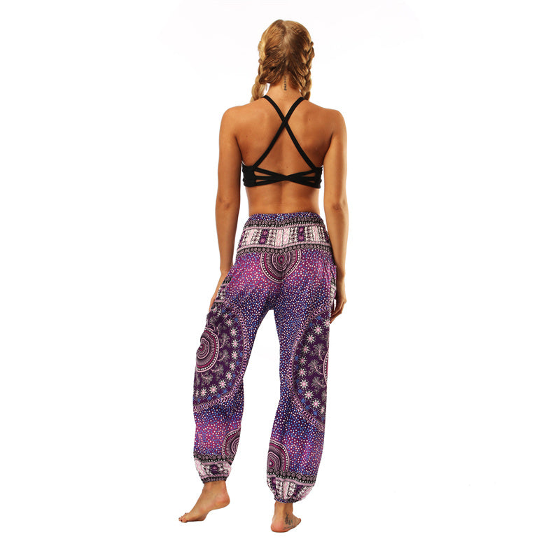 Buddha Stones Hippie-Hose, Baggy-Boho-Lounge-Hose mit hoher Taille und Taschen, Damen-Yogahose