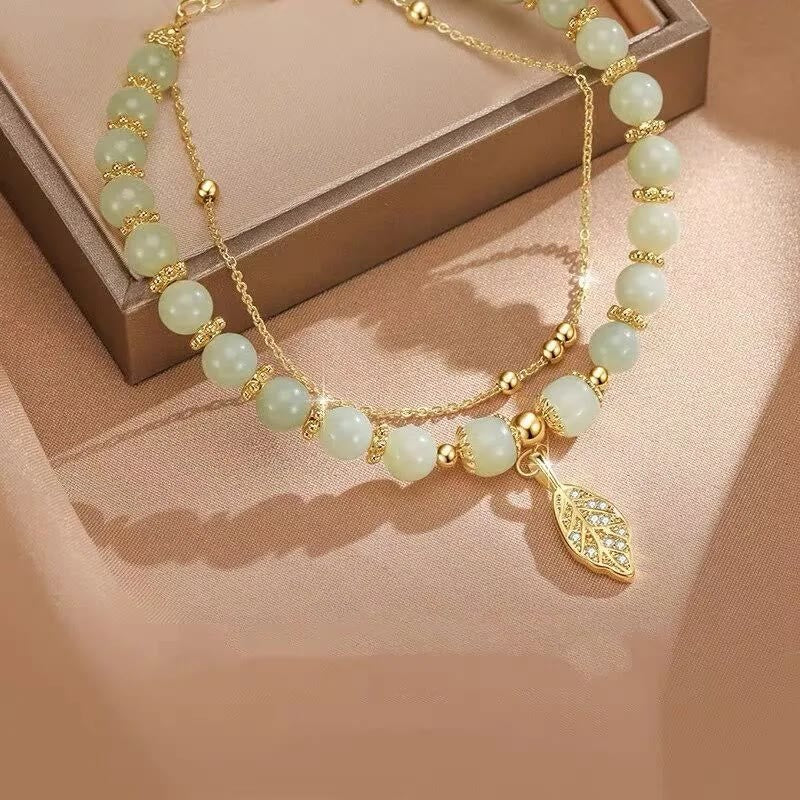Perlenarmband mit Buddha Stonesn, Jadeblatt, Ginkgo-Tulpe, Erdnuss-Fu-Charakter, Glücksperlen - image 3