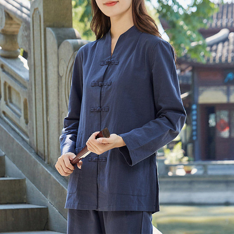 Spirituelle Zen-Praxis, Yoga, Meditation, Gebetsuniform, Baumwoll-Leinen-Kleidung, Damen-Set - Marineblau - US18, UK/AU22, EU50 (6XL) - image 5