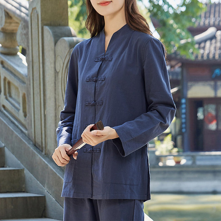 Spirituelle Zen-Praxis, Yoga, Meditation, Gebetsuniform, Baumwoll-Leinen-Kleidung, Damen-Set - Marineblau - US18, UK/AU22, EU50 (6XL) - image 5