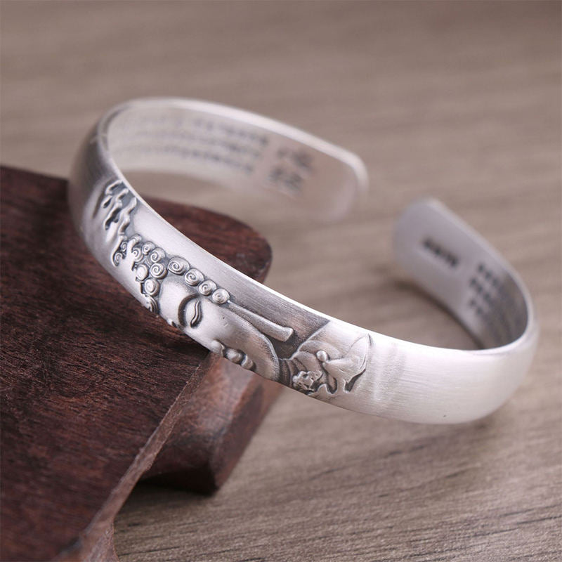 Buddha Stones 999 Sterling Silber Buddha Kopf Herz Sutra Serenity Armband Armreif - image 10