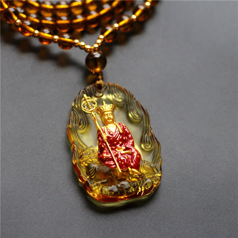 Buddha Stones Ksitigarbha Buddha Liuli Kristall Mitgefühl Amulett Halskette Anhänger - Gelbes Ksitigarbha - image 3