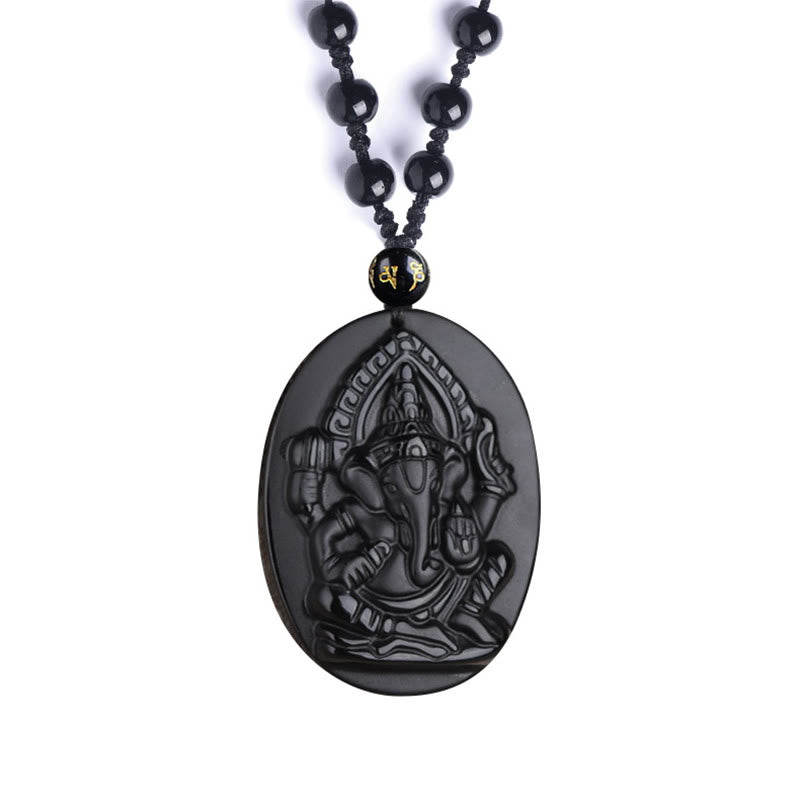 Buddha Stones Tibetischer Obsidian Ganesh Ganpati Elefant Reichtum Amulett Halskette - image 11