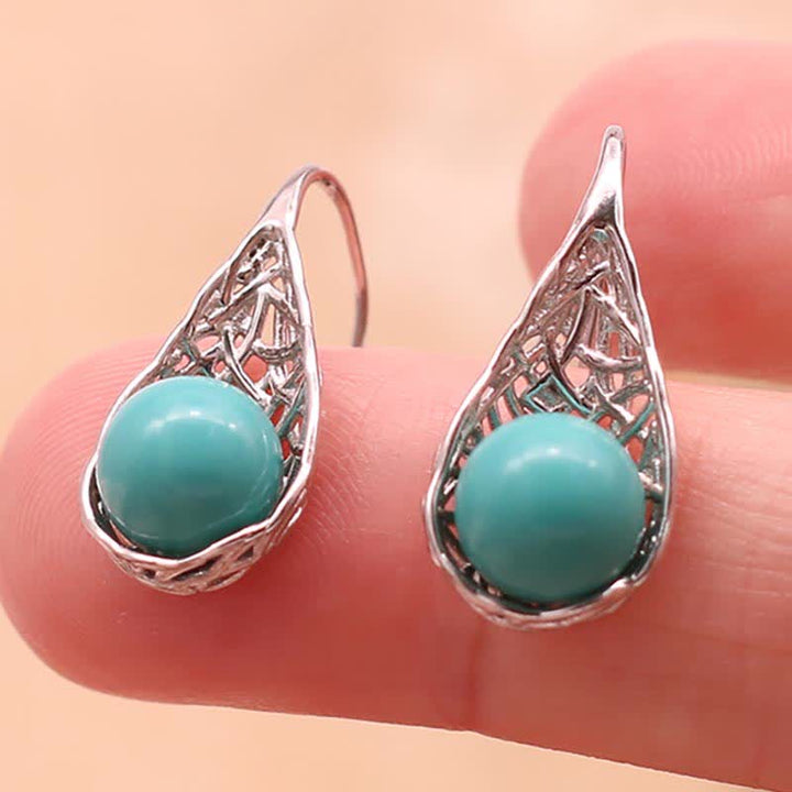 925 Sterling Silber Türkis Perlen Muster Schutz Tropfen Ohrhänger - image 2