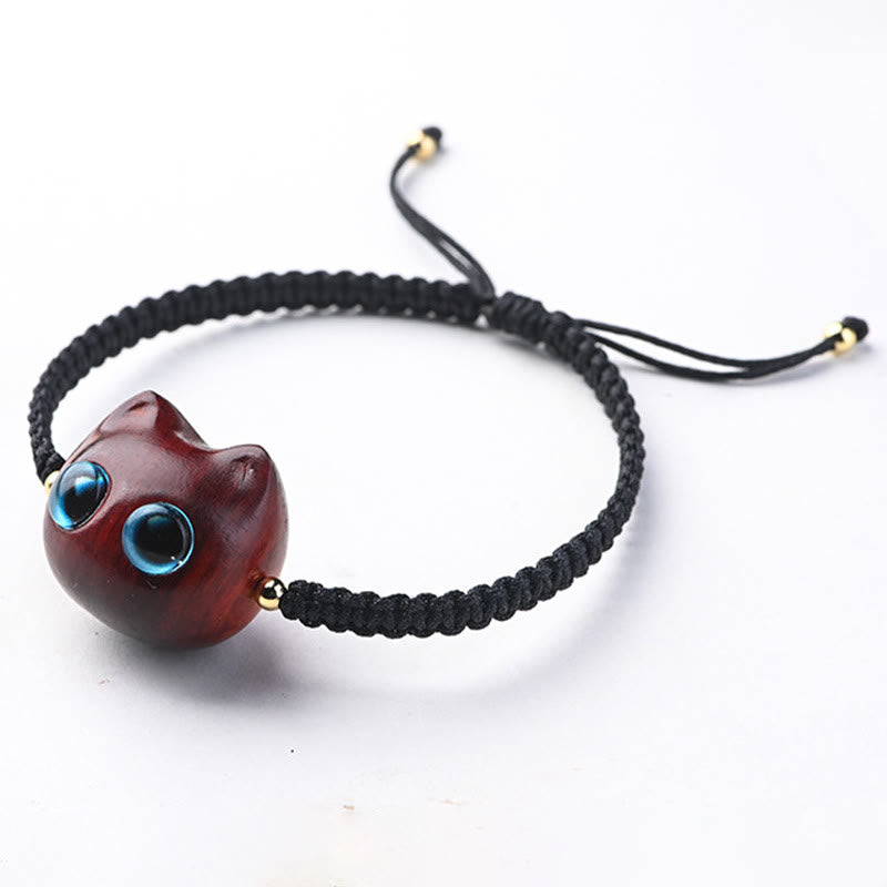Buddha Stones, kleines Blatt, rotes Sandelholz, Ebenholz, süßer Katzenkopf, ruhiger Schutz, geflochtenes Armband - image 5