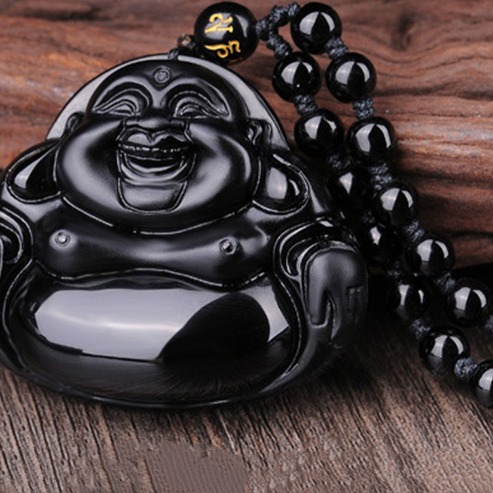 Halskette mit Anhänger „Lachender Buddha“ aus schwarzem Obsidian von Buddha Stones - image 5