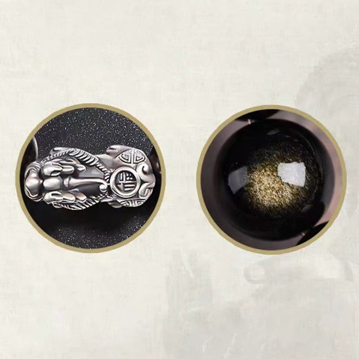 Buddha Stones 925 Sterling Silber Natürlicher Goldglanz Obsidian PiXiu Reichtumsschutzarmband - image 8