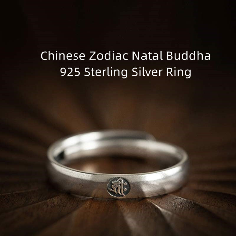 Buddha Stones 925 Sterling Silber Chinesischer Sternzeichen Natal Buddha Segen Paar Ring - image 0