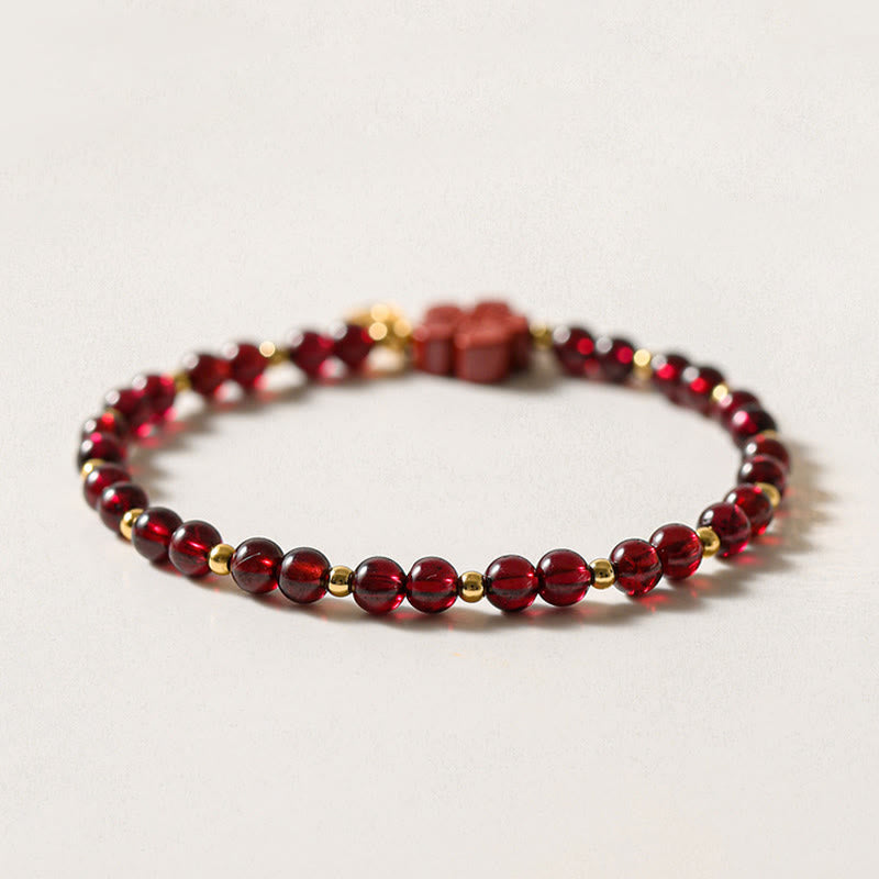 Buddha Stones 14K Gold Natürliches Granat-Zinnober-Blumen-Ruhe-Armband - image 4