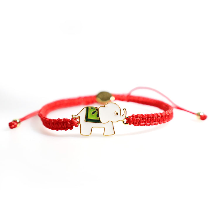 Buddha Stones Tibetisches handgefertigtes Armband aus 925er-Sterlingsilber, Glückselefant, rote Schnur
