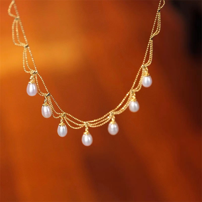 Vintage 14K vergoldeter Perlen-Perlen-Heilungs-Mehrschicht-Halskettenanhänger