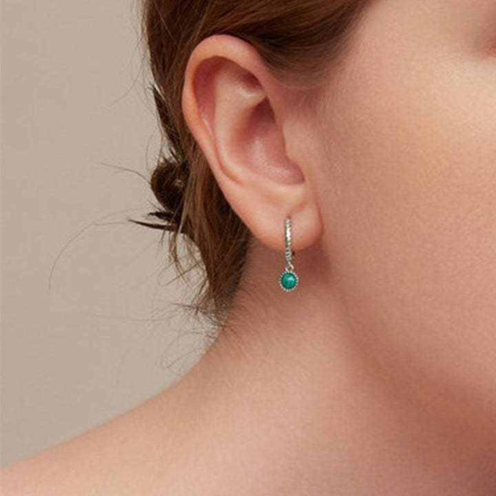 925 Sterling Silber Runde Malachit Anti-Angst-Tropfenohrringe - image 3