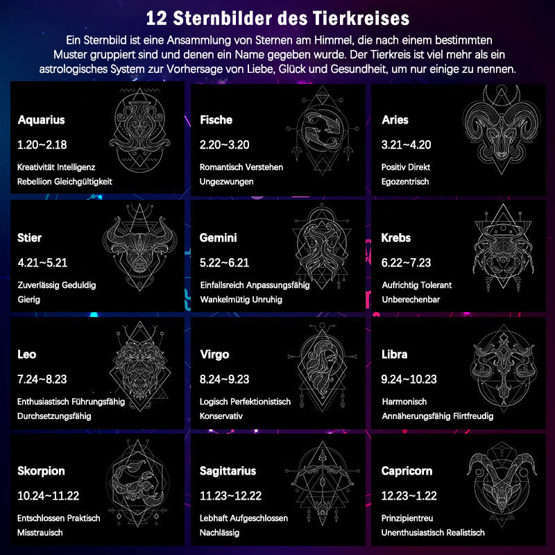 12 Sternbilder des Tierkreises Mond Sternenhimmel Schutz Segen Halskettenanhänger