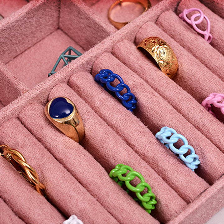 Buddha Stones, schlichtes Design, Schmuckkästchen, Organizer, zweilagige Schmuck-Aufbewahrungsbox, Flanell-Box mit Schloss - image 12