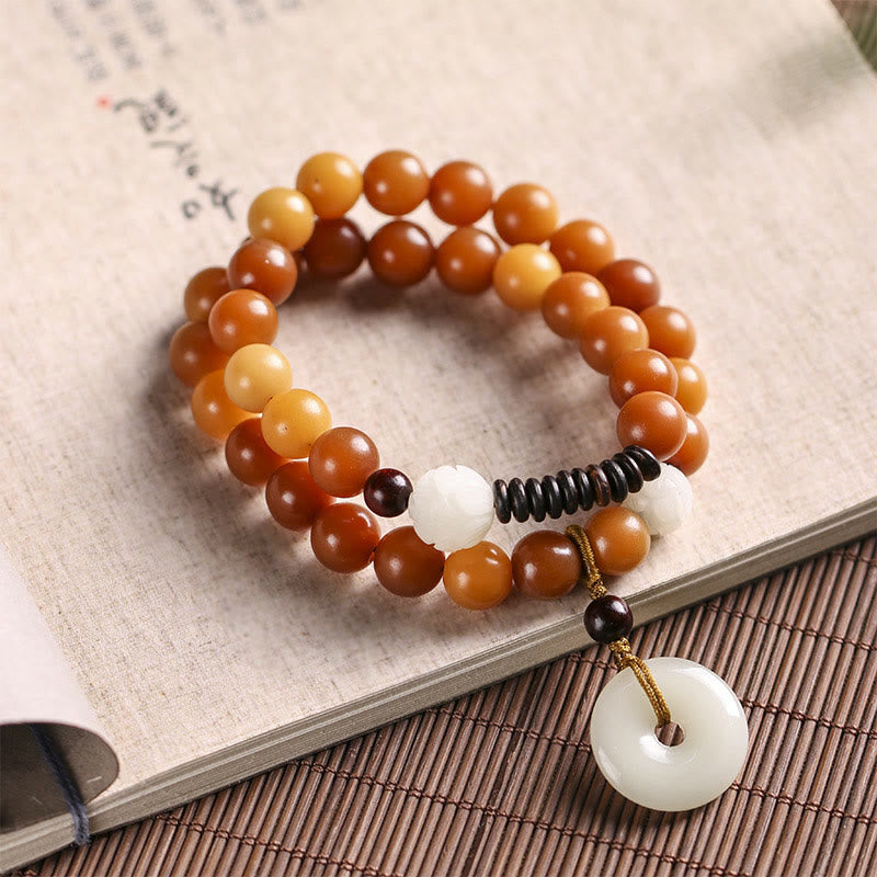 Buddha Stones Cyan Bodhi Seed Lotus Jade Peace Buckle Wisdom Double Wrap Armband - Gelber Bodhi-Samen - image 15