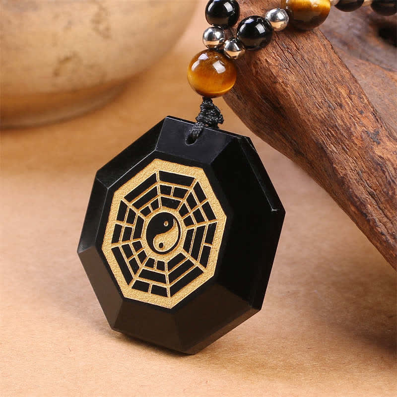 Bagua Yin Yang schwarzer Obsidian Reinigung Perlen Halskette Anhänger - image 2