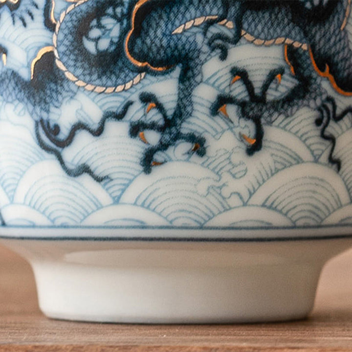 Buddha Stones Kleine blau- Weiß Drachenmuster-Keramik-Teetasse, Kung-Fu-Teetassen, 45 ml