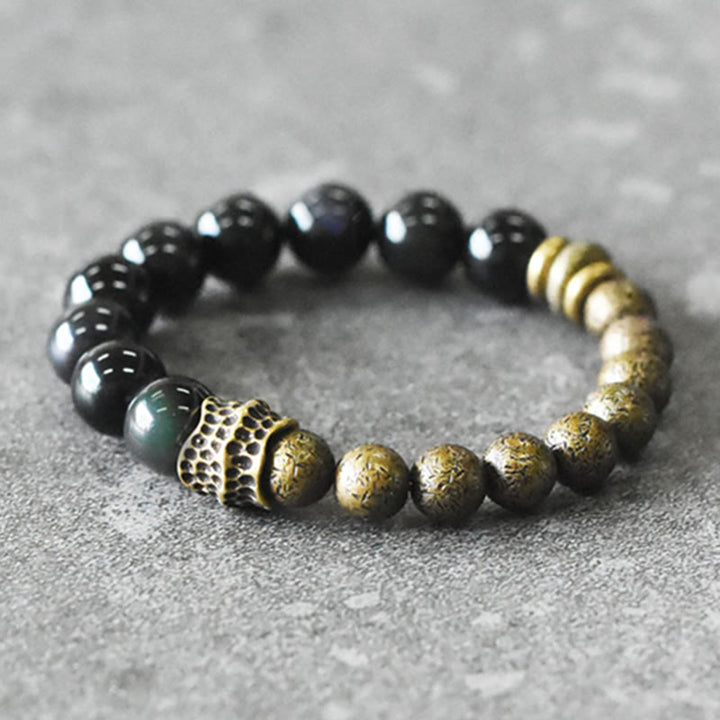 Buddha Stones Regenbogen-Obsidian-Kupferperlen-Armband mit positiver Transformation