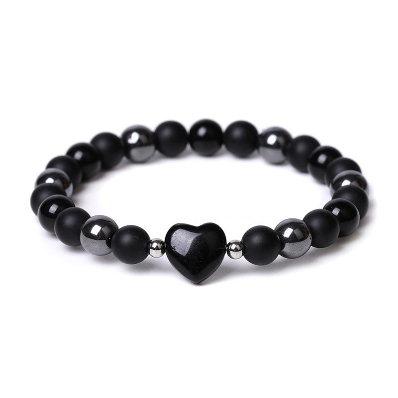 Buddha Stones Schwarzer Onyx Tigerauge Stein Kristall Liebe Herz Schutz Armband