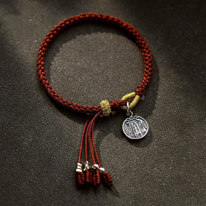Buddha Stones Handgefertigtes Armband aus 925er-Sterlingsilber, fünf Richtungen, Götter des Reichtums, Glück, Schutz, Schnurgeflecht - 17-19 cm - image 0