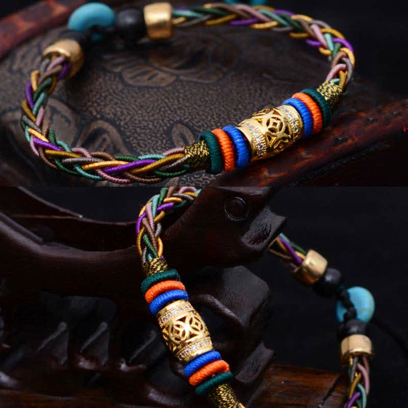 Buddha Stones, tibetisches handgefertigtes Acht-Faden-Knoten-Kupfer-Münzen-Glücks-Gewebe-Schnur-Armband - image 7