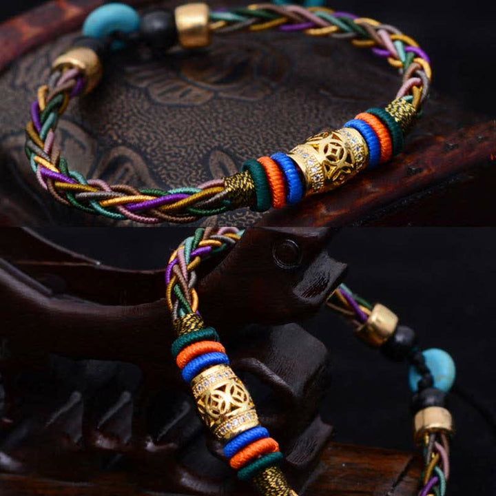 Buddha Stones, tibetisches handgefertigtes Acht-Faden-Knoten-Kupfer-Münzen-Glücks-Gewebe-Schnur-Armband - image 7