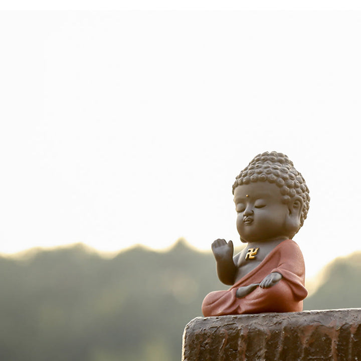 Buddha Stones, kleine Buddha-Gelassenheit, lila Ton, Heim-Schreibtisch-Dekoration