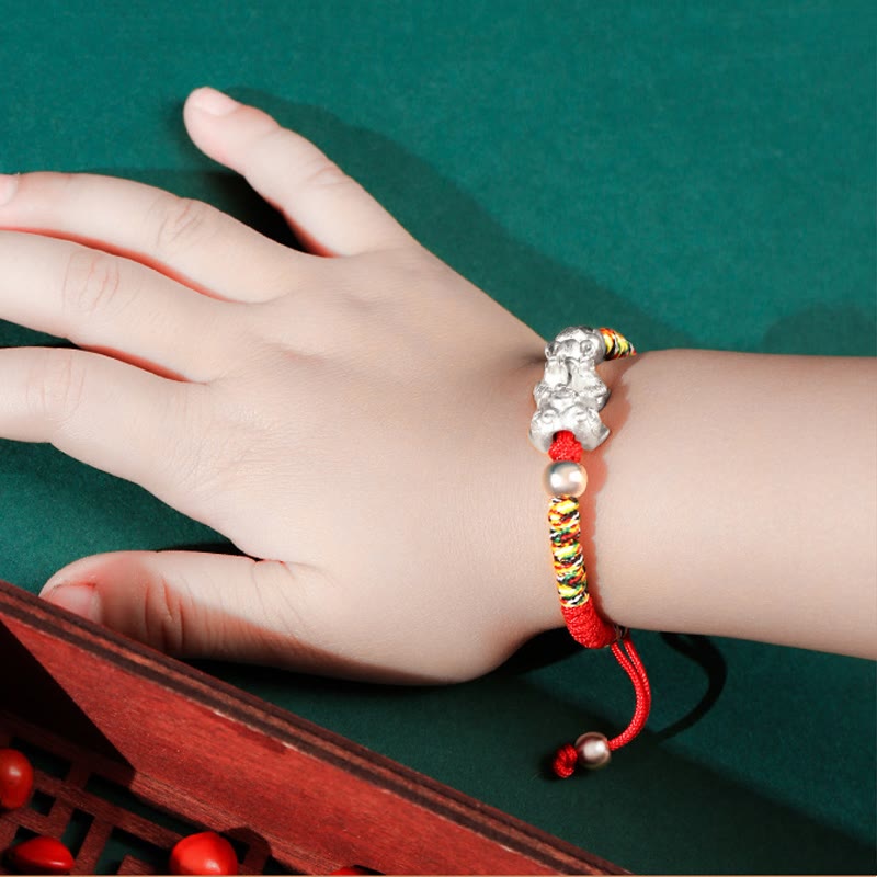 Buddha Stones 999 Sterling Silber PiXiu Wealth King Kong Knotenschnur geflochtenes Kinder-Kind-Armband - image 11