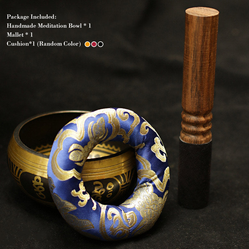 Buddha Stones Tibetische Meditations-Klangschale, handgefertigt, für Heilung und Achtsamkeit, Unterstützung, Schutz, Klangschalen-Set - Schwarz - 5,12 Zoll (13 cm) - image 3