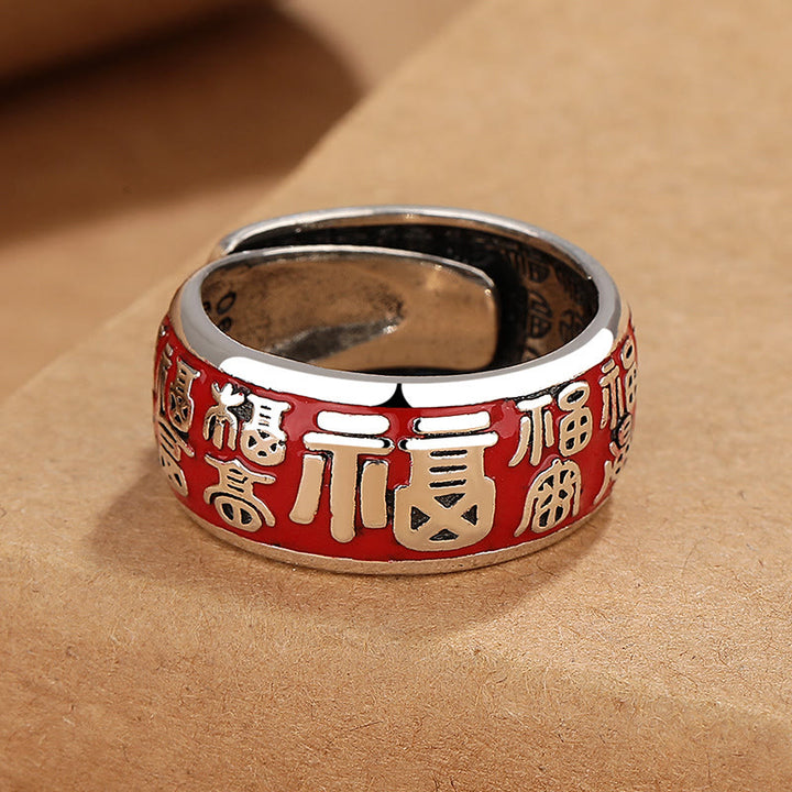 Buddha-Steine Fu Charakter-Design Glück Kupfer verstellbarer Ring