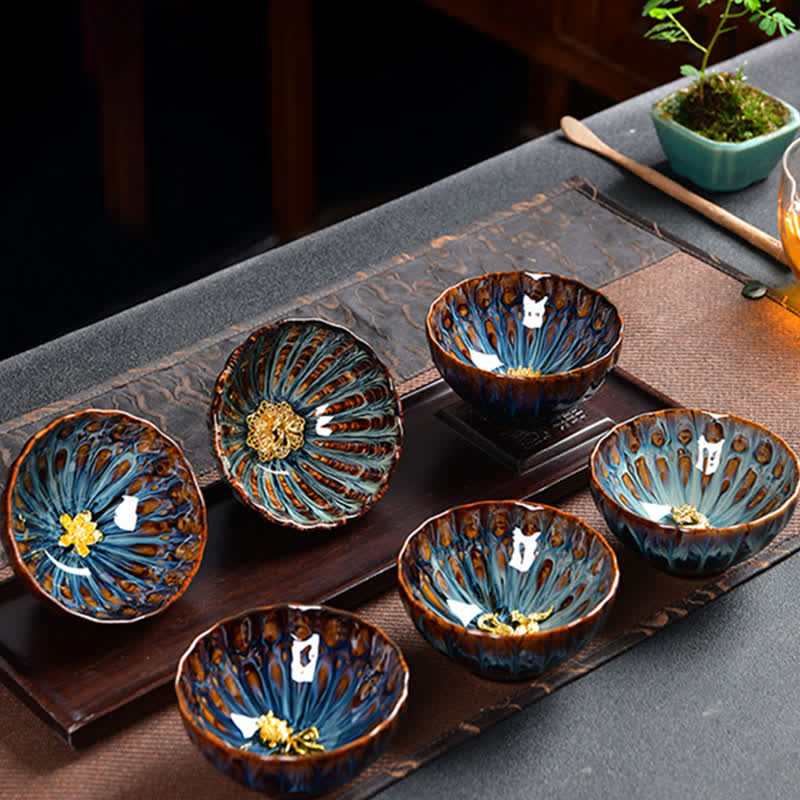 Teetasse aus Keramik mit Buddha Stones , Lotus, Pfau, Drache, Phönix, Koi-Fisch, eingelegte Teetassen, 120 ml - image 2