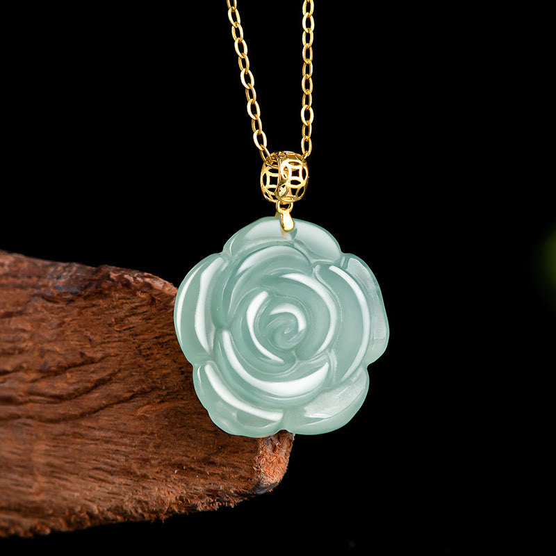 Buddha Stones 18 Karat Goldschnalle 925 Sterling Silber Kette Natürliche Jade Rose Glück Halskette Anhänger - image 1