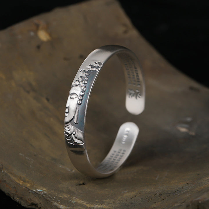 Buddha Stones 999 Sterling Silber Buddha Kopf Herz Sutra Serenity Armband Armreif - image 8