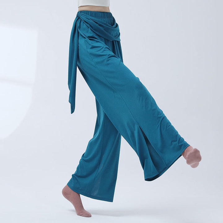 Buddha Stones Retro Lockere Hose mit weitem Bein Lässige Tanzhose für Damen