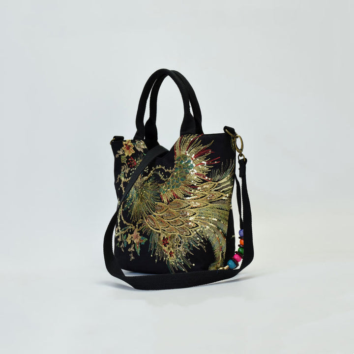 Buddha Stones -Pfauen-Doppelseitig-Stickerei-Tragetasche, Schultertasche, Umhängetasche - image 11
