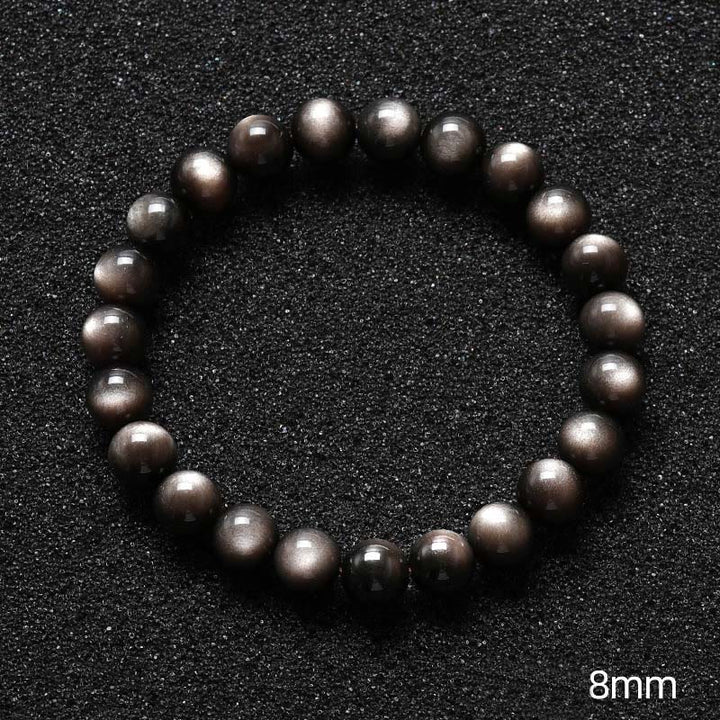 Buddha Stones Natürliches Obsidian-Armband mit silbernem Glanz und beruhigendem Schutz