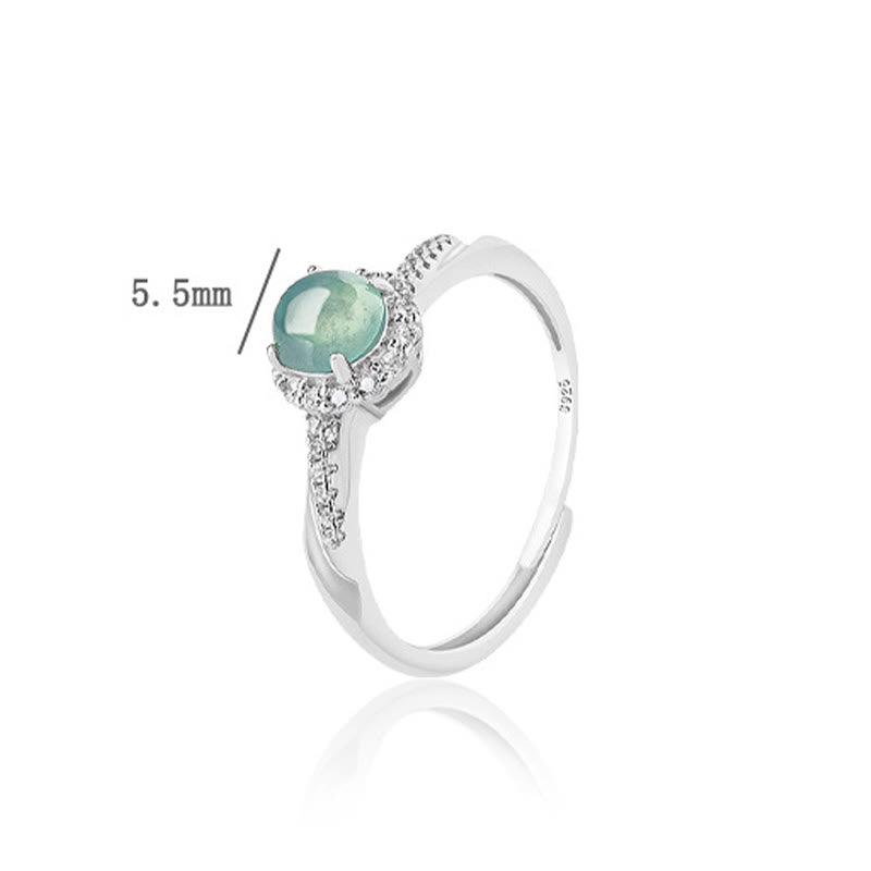 Verstellbarer Ring aus 925er-Sterlingsilber mit Buddha Stonesn, rund, Jade, Glück, Wohlstand