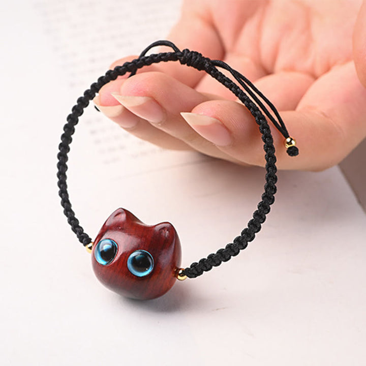 Buddha Stones, kleines Blatt, rotes Sandelholz, Ebenholz, süßer Katzenkopf, ruhiger Schutz, geflochtenes Armband - image 3
