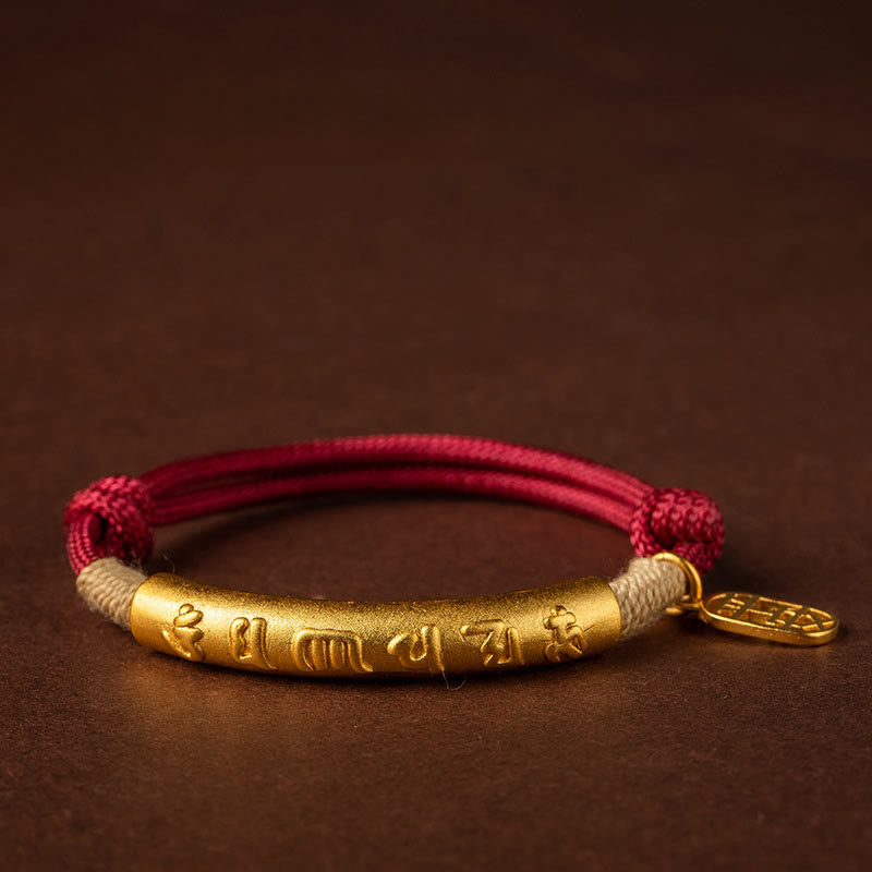 Buddha Stones 999 Sterling Silber Tibet Handgefertigtes Om Mani Padme Hum Fu Charakter TopRank Charakter Glück geflochtenes Armband - Copper Om Mani Padme Hum - Rotes Seil (Handgelenkumfang 15-19 cm) - image 7