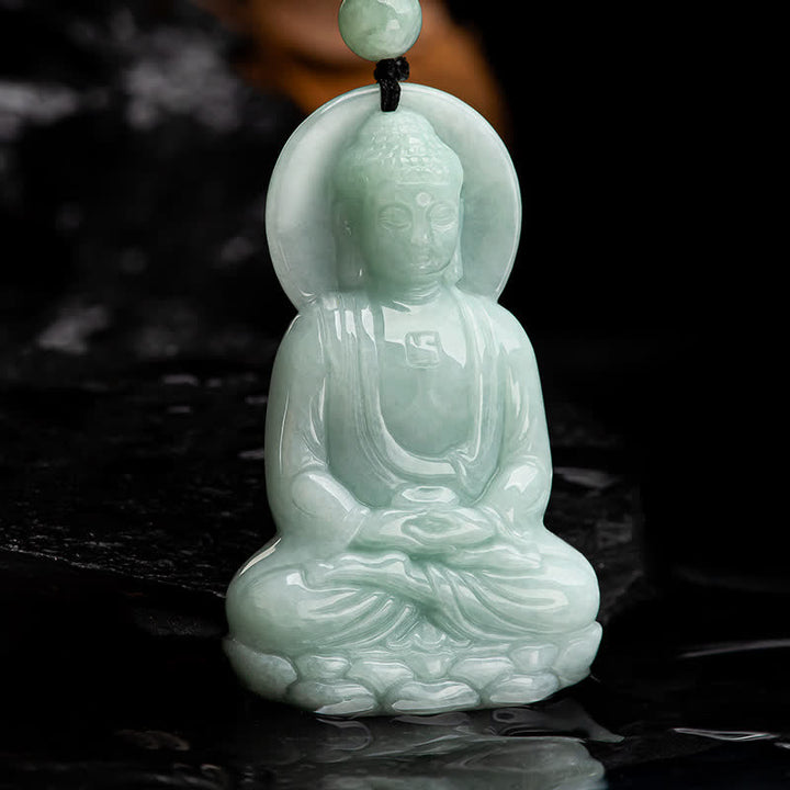 Buddha Stones Amitabha Buddha Jade Amulett Mitgefühl String Halskette