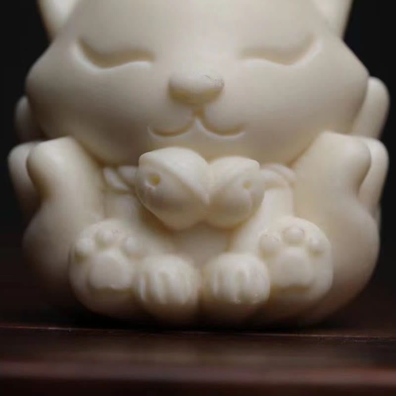 Buddha Stones, Mini-Neunschwänziger Fuchs, Elfenbein, Frucht, Sandelholz, grünes Sandelholz, Segensdekoration