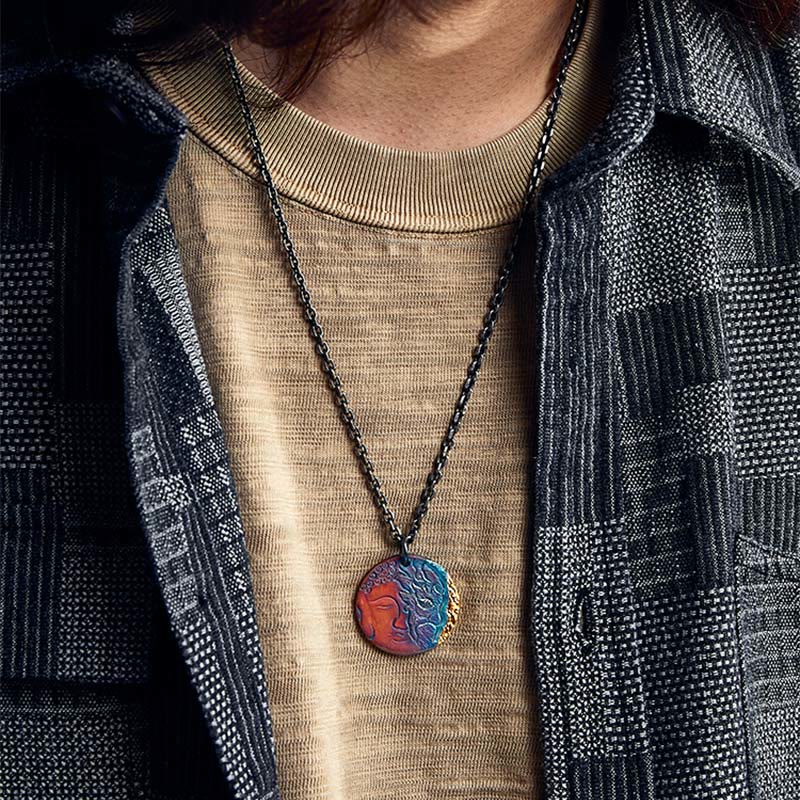 Buddha Stones 999 Sterling Silber 24K Gold Halb Dämon Halb Buddha Mitgefühl Halskette Anhänger - image 7