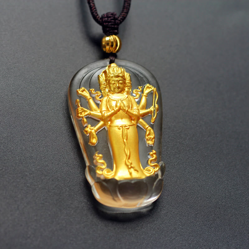 Buddha Stones, tibetischer achtarmiger Avalokiteshvara-Guanyin-Buddha, vergoldeter Liuli-Kristall, Reichtums-Halskettenanhänger - Avalokitesvara (Reichtum♥Erfolg) - image 0