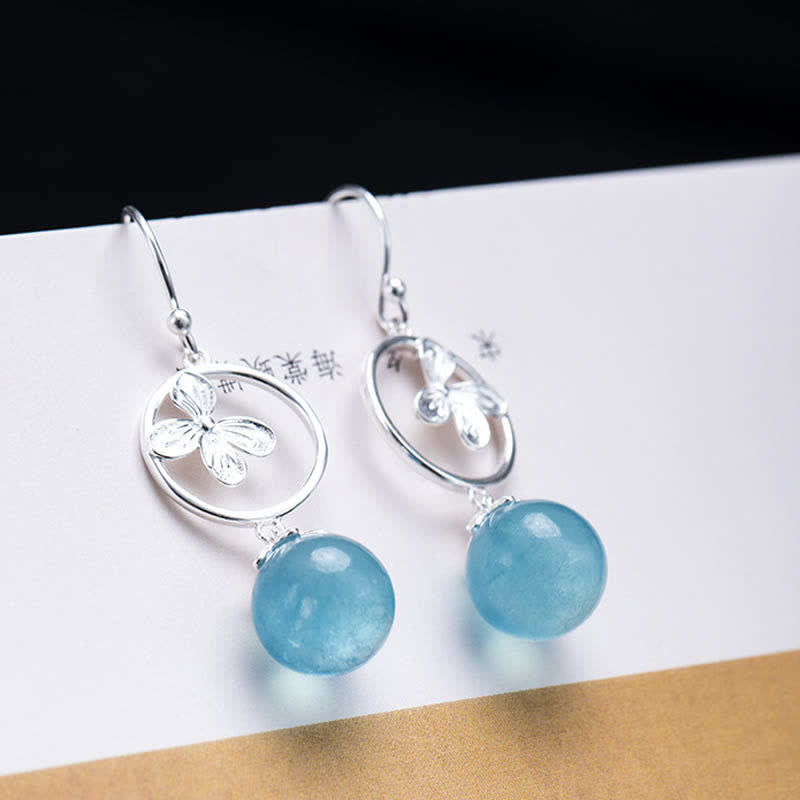 Buddha Stones 925 Sterling Silber natürliche Aquamarin Blatt Blume Frieden Ohrringe Halskette - image 14