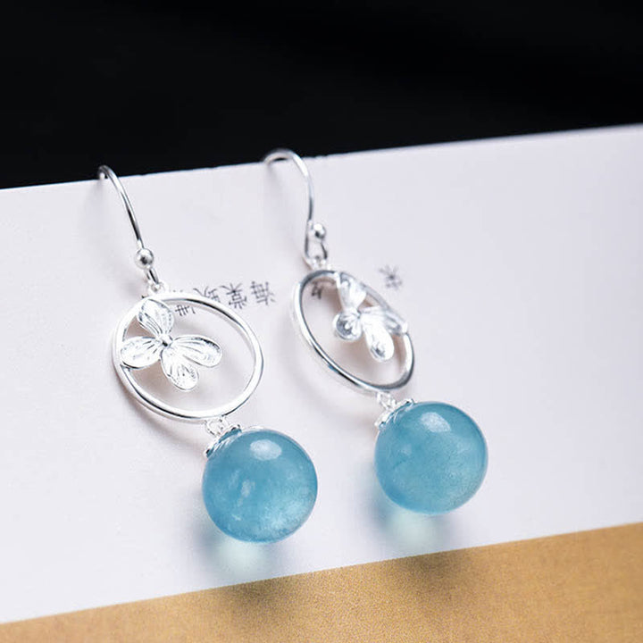 Buddha Stones 925 Sterling Silber natürliche Aquamarin Blatt Blume Frieden Ohrringe Halskette - image 14