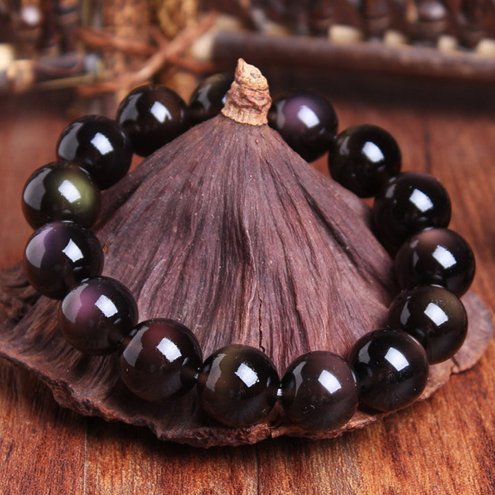 Positives Armband aus natürlichem Regenbogen-Obsidian von Buddha Stones