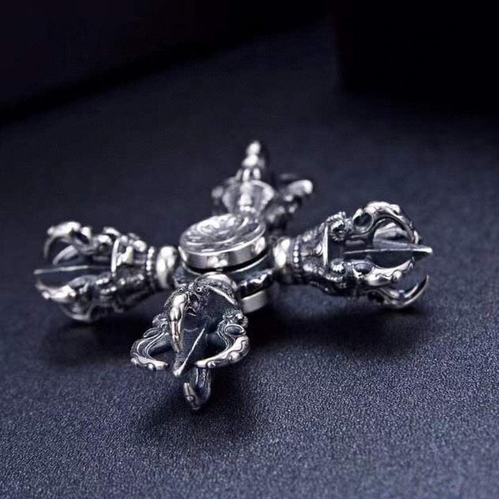 Buddha Stones Tibetischer Anhänger aus 925er Sterlingsilber mit graviertem Doppel-Dorje-Vajra – Symbol spiritueller Kraft - image 3