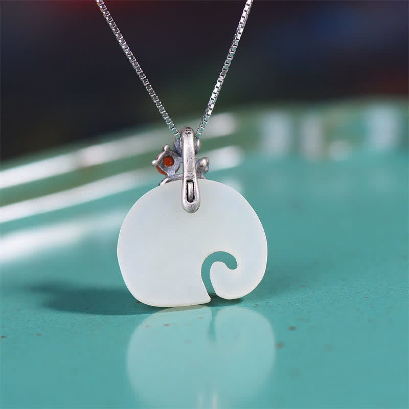 Weiß Jade-Elefant-Lotus-Schutz-Halskettenanhänger - image 5