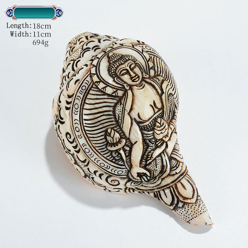 Tibetische handgemachte gravierte Shankha Buddha Avalokitesvara Conch Shell Reichtum Dekoration - Medizinbuddha 18 x 11 cm - image 18