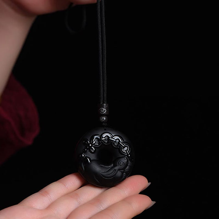 Buddha Stones, chinesisches Sternzeichen, natürlicher schwarzer Obsidian, Friedensschnalle, Stärke-Halsketten-Anhänger - image 10